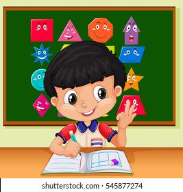 Little boy writing in the notebook illustration
