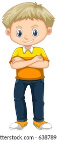 Little boy in yellow shirt and jeans illustration