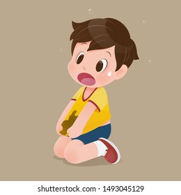 Little boy with a yellow shirt stained with mud. Concept with vector design