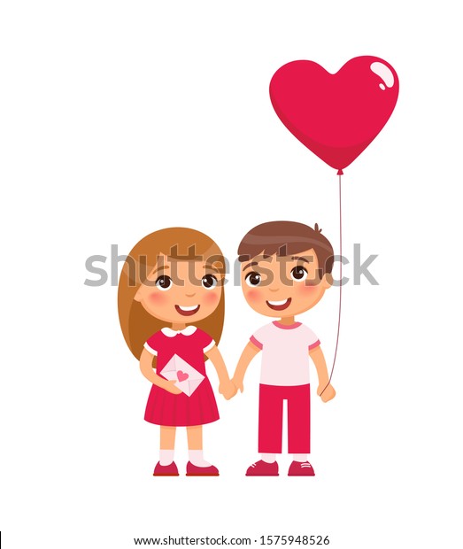 Little Boyfriend Girlfriend Celebrating Valentines Day Stock Vector Royalty Free