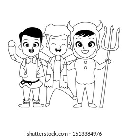 little boys with costumes characters vector illustration design