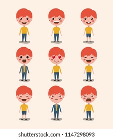 little boys emoticon set kawaii characters