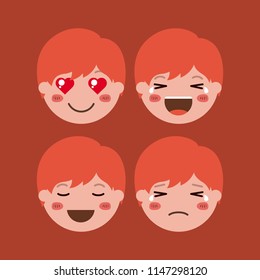 little boys emoticon set kawaii characters