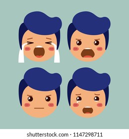 little boys emoticon set kawaii characters