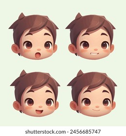 Little boy's face expresses in 3D chibi style