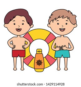 little boys with float and solar blocker product