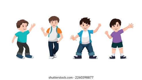 Little boys and girls in cartoon character,wearing colorful costume,posing different emotion,on white background.