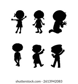 Little Boy's And Girls silhouette In Different Position on white background