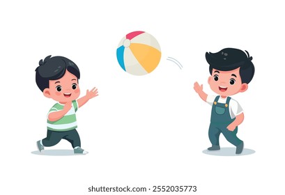 little boys kids playing ball and feel happy