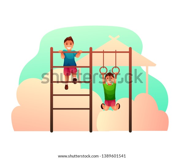 Little Boys On Climber Gymnastic Rings Stock Vector (Royalty Free ...