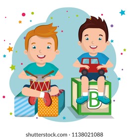 little boys playing with toys characters