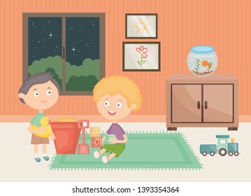 little boys playing with toys in the room