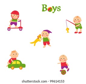 Little boys playing. Vector illustration