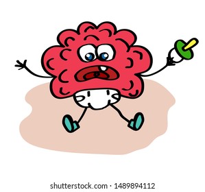 Little brain on a white background. Cartoon. Vector illustration.