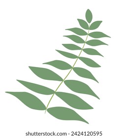 Little branch with green leaves over white background. Vector graphics. Artwork design element. Cartoon design for poster, icon, card, logo, label.