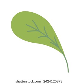 Little branch with green leaves over white background. Vector graphics. Artwork design element. Cartoon design for poster, icon, card, logo, label.