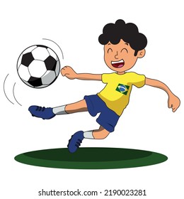 Little Brazilian Boy Playing Ball, Brazilian Soccer.