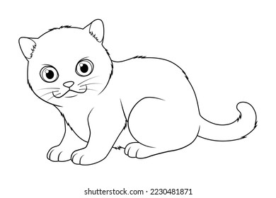 Little British Shorthair Cat Cartoon Animal Illustration BW