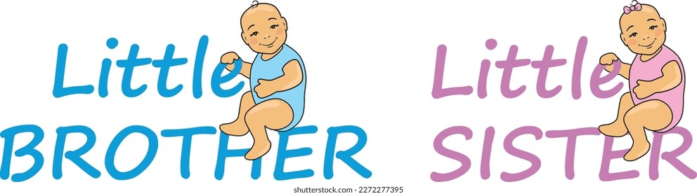Little brother and little sister. Cartoonish cute design. Vector
