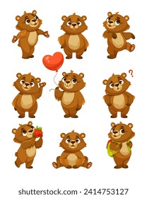 Little Brown Bear Cub Character with Cute Snout Vector Set