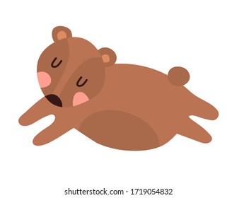 Little brown bear runs isolated white background  Cute print for the design toys  clothes  shoes  goods for children  Wild animal in the Scandinavian stele  Cartoon bear in flat style 