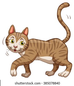 Little brown cat walking illustration