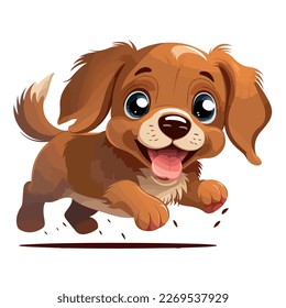 Little brown dog. Little baby dog. A friendly little dog with big dark eyes. Nice character graphics made in vector graphics. Illustration for a child.