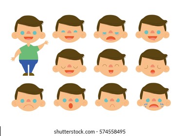 Little brown hair boy feelings set vector