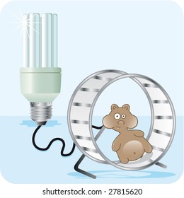 Little brown Hamster in Whell with Lamp