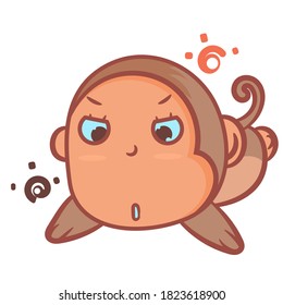 Little brown monkey angry emotion scene vector cartoon on a white background