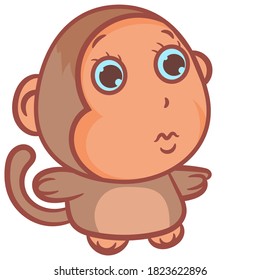Pequeño personaje de caricatura de mono marrón vector de escena sobre un fondo blanco