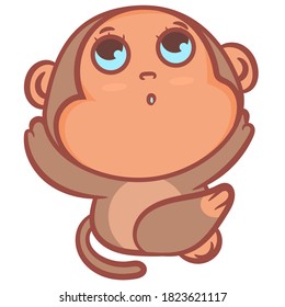 Little brown monkey cartoon relaxing scene vector on a white background