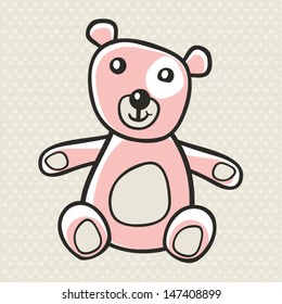 Little brown teddy bear, children toy concept, vector illustration