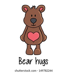 Little brown teddy bear with heart tummy, vector illustration