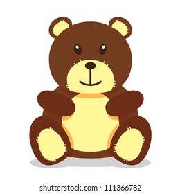 Little brown teddy bear with patches, children toy concept, vector illustration