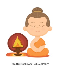Little buddha cartoon character meditation on lotus flower
