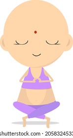 A little Buddhist, monk, yogi, in the lotus position, meditating. Cartoon vector illustration, print. Isolate on a white background.