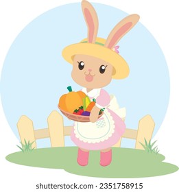 Little Bunny Carrying Vegetable Basket