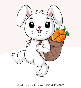 Little bunny cartoon carrying a basket of carrots