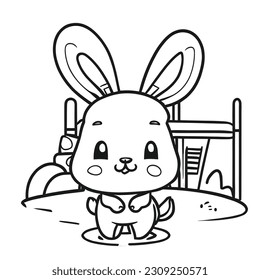 Little bunny cute bunny. Black and white vector illustration.