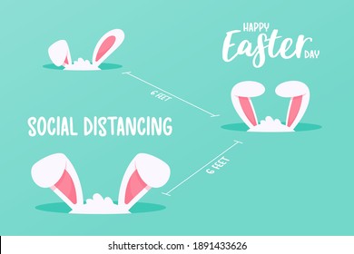 The little bunny ears that emerged from its bow Concept of quarantine and social spacing against COVID