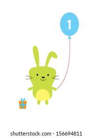 little bunny first birthday greeting card