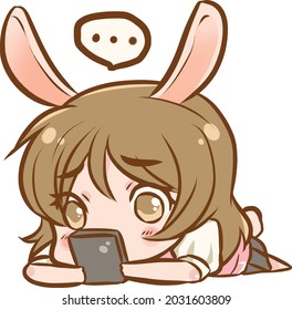 Little bunny girl is waiting for her boyfriend, friend call her back. She is feeling lonely. Need someone to talk with. 