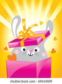 Little bunny with hearts in valentine gift box