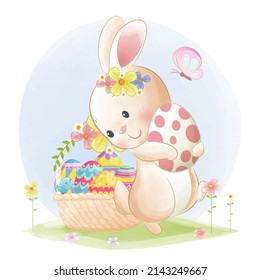 Little bunny holding easter egg