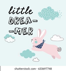 little bunny illustration vector with slogan for print