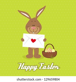 Little bunny with loveletter and easter eggs