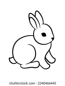 Little bunny outline drawing. Cute rabbit line art icon. Chinese New Year. 2023 year symbol. Rabbit silhouette black stroke on white background. Year of the rabbit. Cute bunny logo spring animal sign.