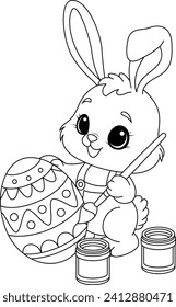 Little Bunny paints Easter eggs coloring page 