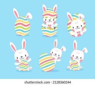 A little bunny pops out of a colorful Easter egg. cartoon decorative card for children